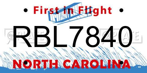 RBL7840 North Carolina License Plate