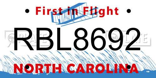 RBL8692 North Carolina License Plate