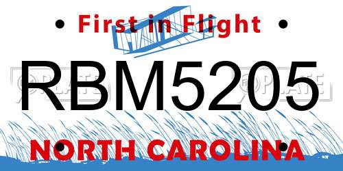RBM5205 North Carolina License Plate