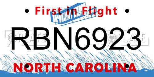 RBN6923 North Carolina License Plate