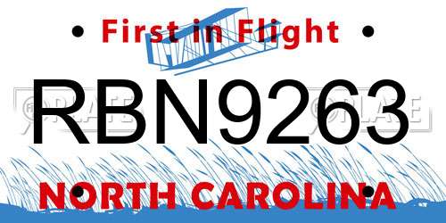 RBN9263 North Carolina License Plate