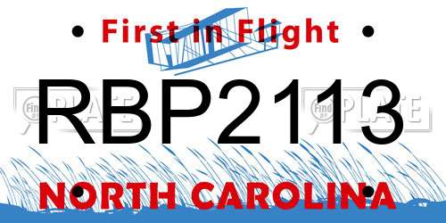 RBP2113 North Carolina License Plate