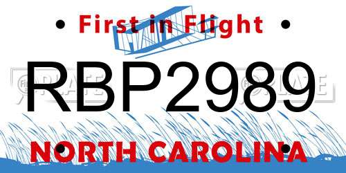 RBP2989 North Carolina License Plate