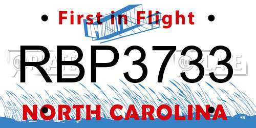 RBP3733 North Carolina License Plate