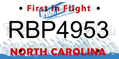 RBP4953 North Carolina License Plate