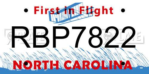 RBP7822 North Carolina License Plate
