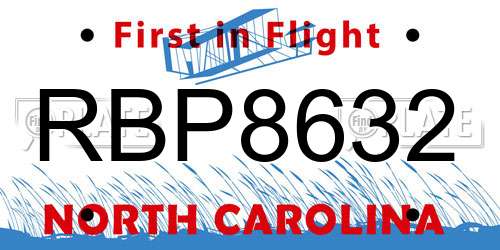 RBP8632 North Carolina License Plate