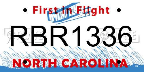 RBR1336 North Carolina License Plate
