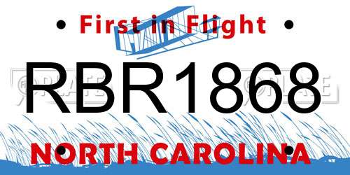 RBR1868 North Carolina License Plate