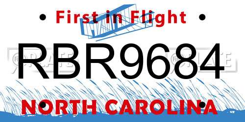 RBR9684 North Carolina License Plate