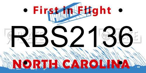 RBS2136 North Carolina License Plate