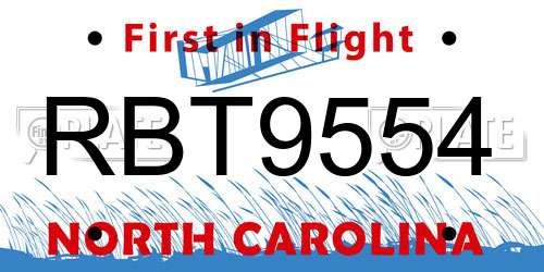 RBT9554 North Carolina License Plate