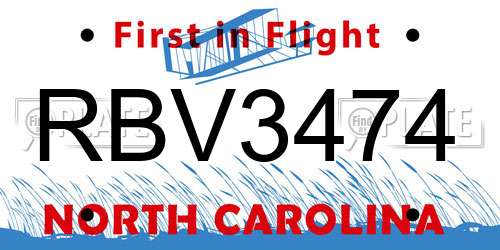 RBV3474 North Carolina License Plate