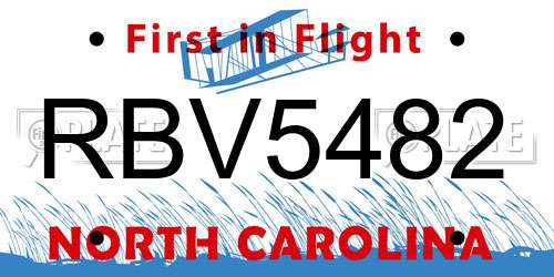 RBV5482 North Carolina License Plate