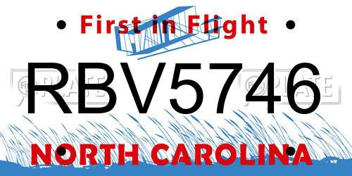 RBV5746 North Carolina License Plate