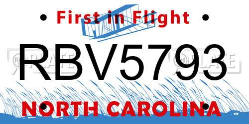 RBV5793 North Carolina License Plate