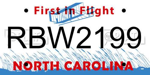 RBW2199 North Carolina License Plate