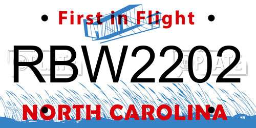 RBW2202 North Carolina License Plate