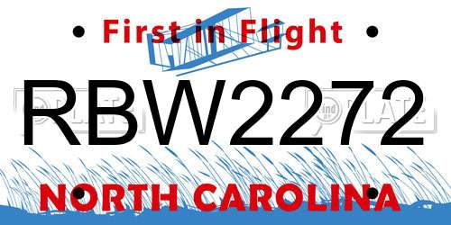 RBW2272 North Carolina License Plate