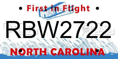 RBW2722 North Carolina License Plate