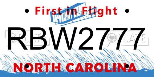 RBW2777 North Carolina License Plate