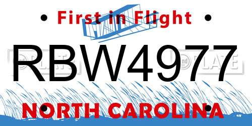 RBW4977 North Carolina License Plate