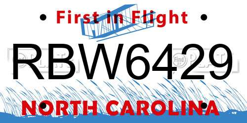 RBW6429 North Carolina License Plate