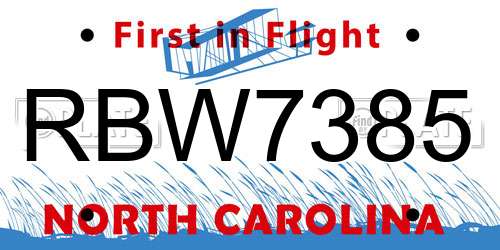 RBW7385 North Carolina License Plate