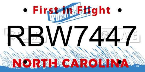 RBW7447 North Carolina License Plate