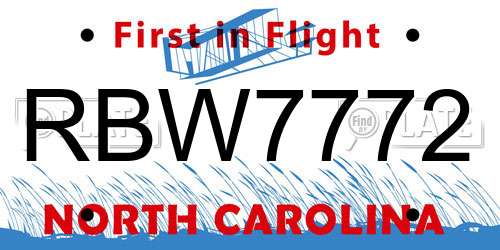 RBW7772 North Carolina License Plate