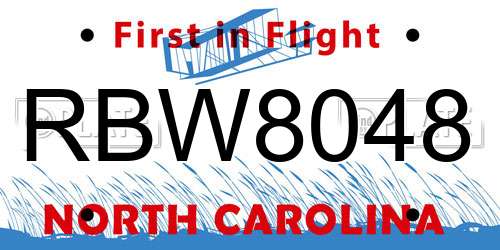 RBW8048 North Carolina License Plate