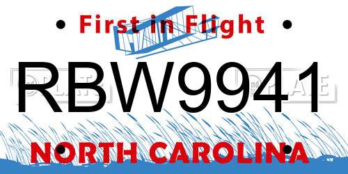 RBW9941 North Carolina License Plate