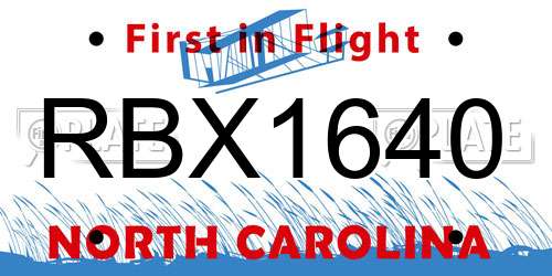 RBX1640 North Carolina License Plate