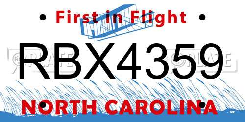 RBX4359 North Carolina License Plate