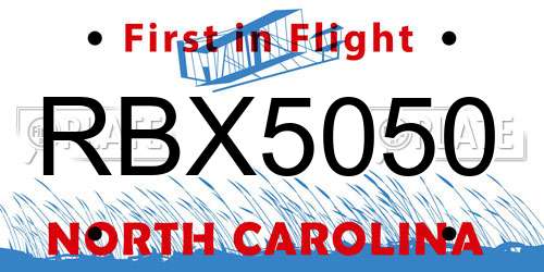 RBX5050 North Carolina License Plate