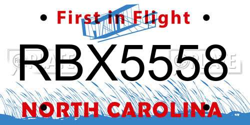 RBX5558 North Carolina License Plate