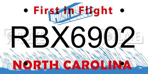 RBX6902 North Carolina License Plate