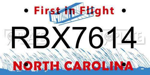 RBX7614 North Carolina License Plate