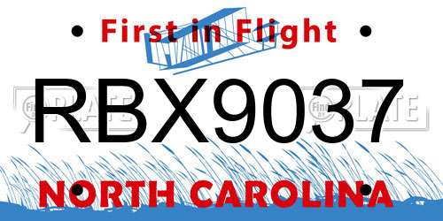 RBX9037 North Carolina License Plate