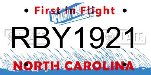 RBY1921 North Carolina License Plate