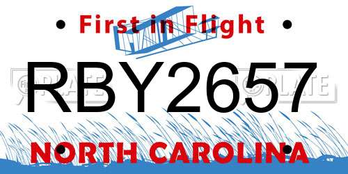 RBY2657 North Carolina License Plate