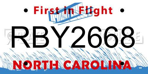 RBY2668 North Carolina License Plate