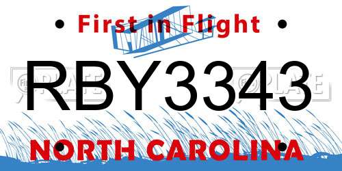 RBY3343 North Carolina License Plate