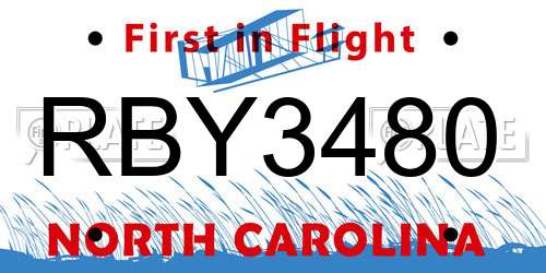 RBY3480 North Carolina License Plate