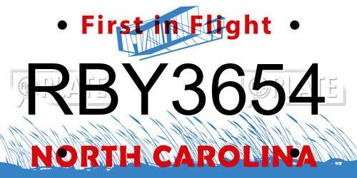 RBY3654 North Carolina License Plate