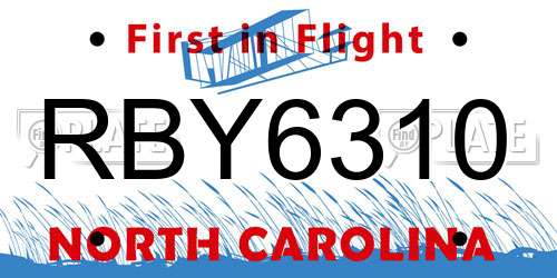 RBY6310 North Carolina License Plate