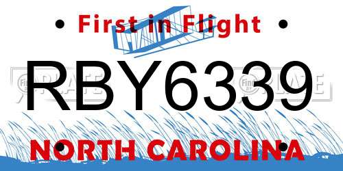 RBY6339 North Carolina License Plate