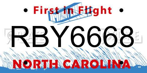 RBY6668 North Carolina License Plate