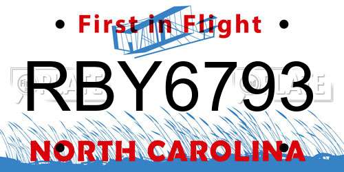 RBY6793 North Carolina License Plate