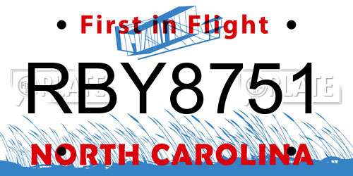 RBY8751 North Carolina License Plate